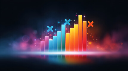 Vibrant colorful stock graph illustrates business growth and financial progress. This glowing bar chart represents data analytics, market success, and an optimistic future forecast