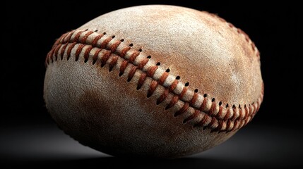 Aged baseball, weathered leather, stitched seams