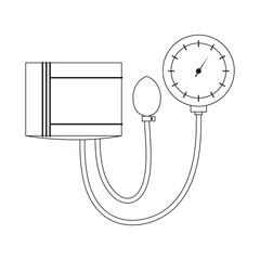 Line vector of manual blood pressure monitor icon. Black and white medical device. Illustration in outline cartoon style