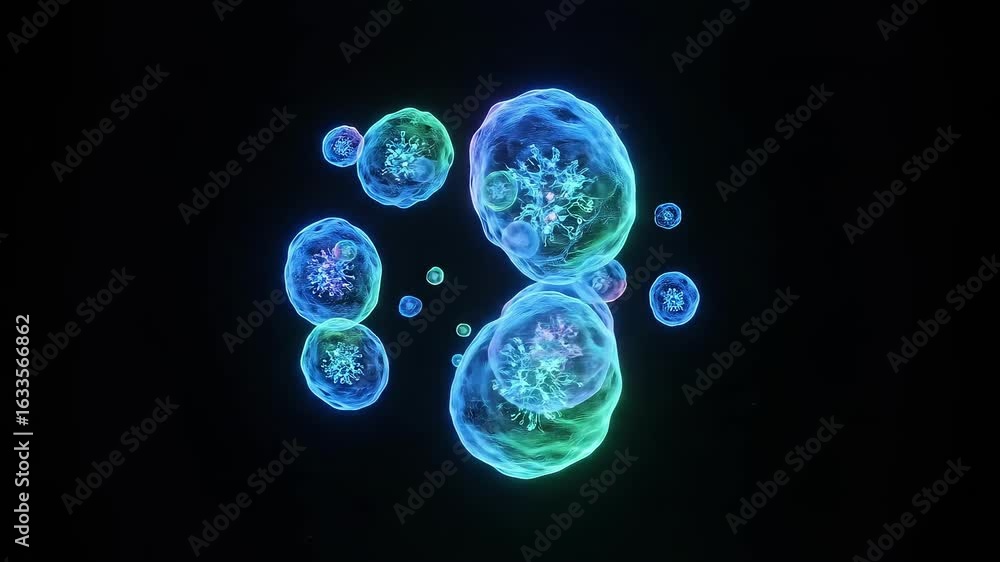 Poster vibrant microscopic organisms - abstract cellular life & biology background