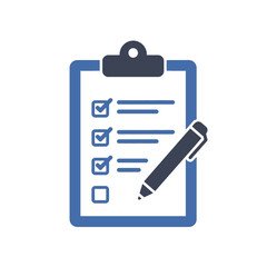 Fototapeta premium A blue clipboard with a checklist and pen, illustrating task completion and progress.