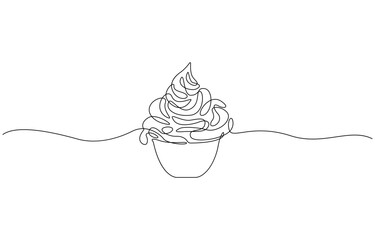 Continuous one line drawing of delicious and cool fresh ice cream cup, ice cream, cocktail. continuous single one line drawing. hand drawn one line vector. Editable stroke.