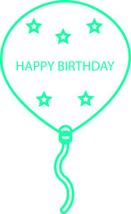 Birthday balloon vector icon in color line style celebration party decoration collection, heart and round balloon group, happy birthday symbol pack with stars