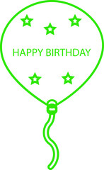 Birthday balloon vector icon in color line style celebration party decoration collection, heart and round balloon group, happy birthday symbol pack with stars