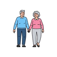 Senior couple holding hands walking together in casual clothing