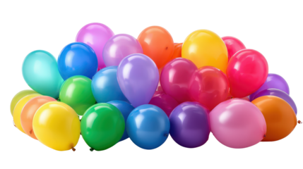 Assorted party balloons in rainbow colorsTransparent background, PNG file