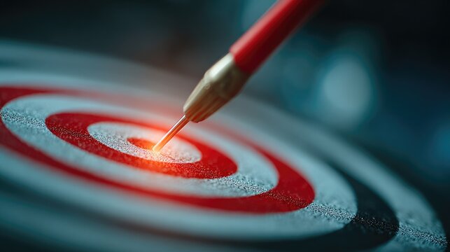 Red dart embedded in bullseye target