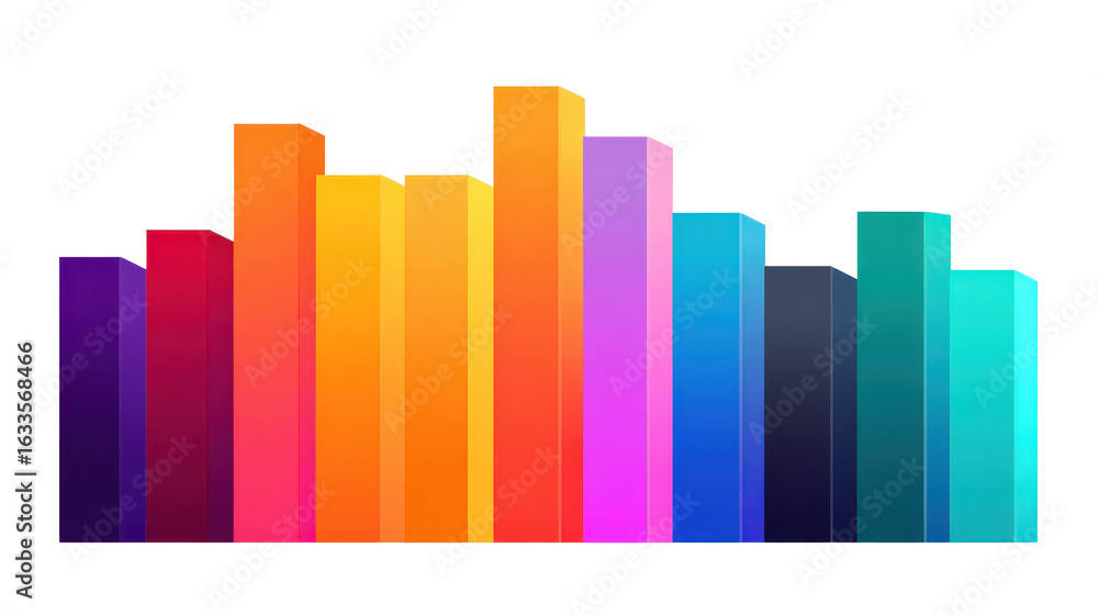 Poster bar chart with colorful gradient barstransparent background, png file