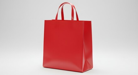 A vibrant red tote bag, stylish and simple, stands against a plain white background. totebag, tote bag, tote-bag mockup for design and fashion