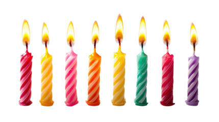 Birthday candles burning brightTransparent background, PNG file