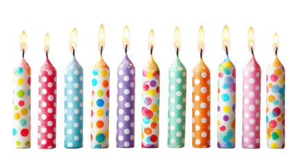 Birthday candles with colorful polka dotsTransparent background, PNG file