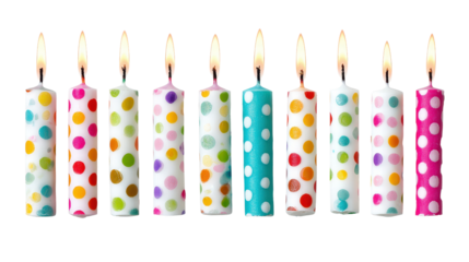 Birthday candles with colorful polka dotsTransparent background, PNG file