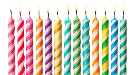 Birthday candles with colorful stripesTransparent background, PNG file