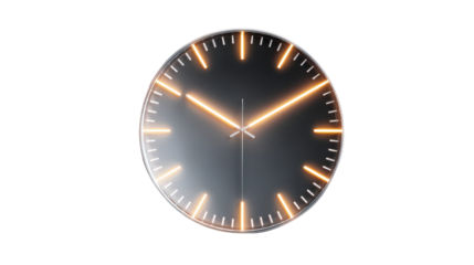 Analog clock icon with glowing effectTransparent background, PNG file