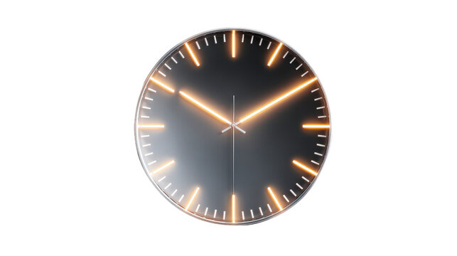 Analog clock icon with glowing effectTransparent background, PNG file
