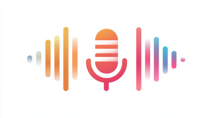 Colorful voice search optimization icon showing microphone and dynamic waveform lines. Modern design concept for audio recognition technology, sound wave and signal processing