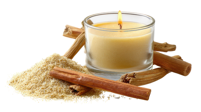 Aromatherapy candle with sandalwood scentTransparent background, PNG file
