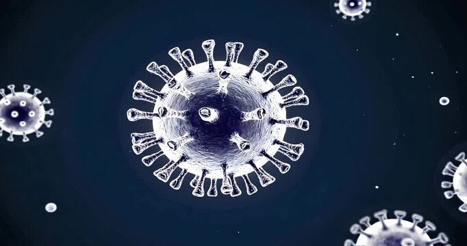 Close-up view of virus particles floating in a dark background, illustrating microscopic details