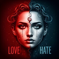 A powerful artwork that explores the intricate relationship between love and hate, inviting deep reflection on which emotion exerts greater influence over the human experience.
