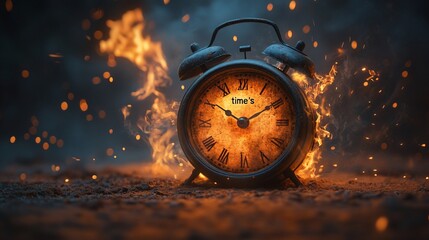 Burning clock with flames, indicating urgency