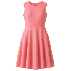 Elegant Sleeveless Coral Pink A-Line Dress with Pleated Skirt, Perfect for Formal or Casual Occasions