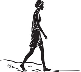 Woman walking on beach with transparent background