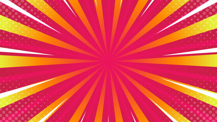 Pink and yellow comic sunburst effect background with halftone. Abstract  Pop art design style for wallpapers, posters, banners, templates, ads, sales, events, web and pages