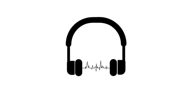 headphones music play icon animation. headphones sign looped animation on black background.