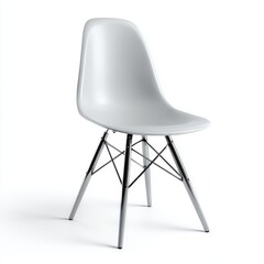 A modern, sleek white chair with a minimalist design. Its elegant shape and clean lines add a touch of sophistication to any space