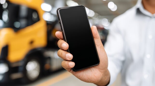 Closeup of a man's hand firmly holding modern black smartphone, showcasing digital technology and mobile communication in contemporary setting with blurred background.