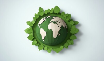 Paper globe surrounded by green foliage earth day environmental awareness