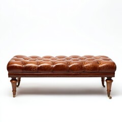 Obraz premium Elegant leather ottoman with a button-tufted design. The wooden legs add to its classic charm