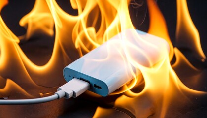 燃えているモバイルバッテリー