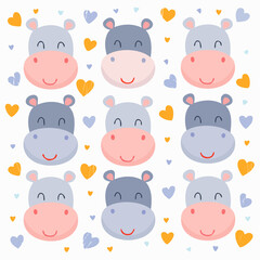 Fototapeta premium Minimal hippopotamus faces in flat style