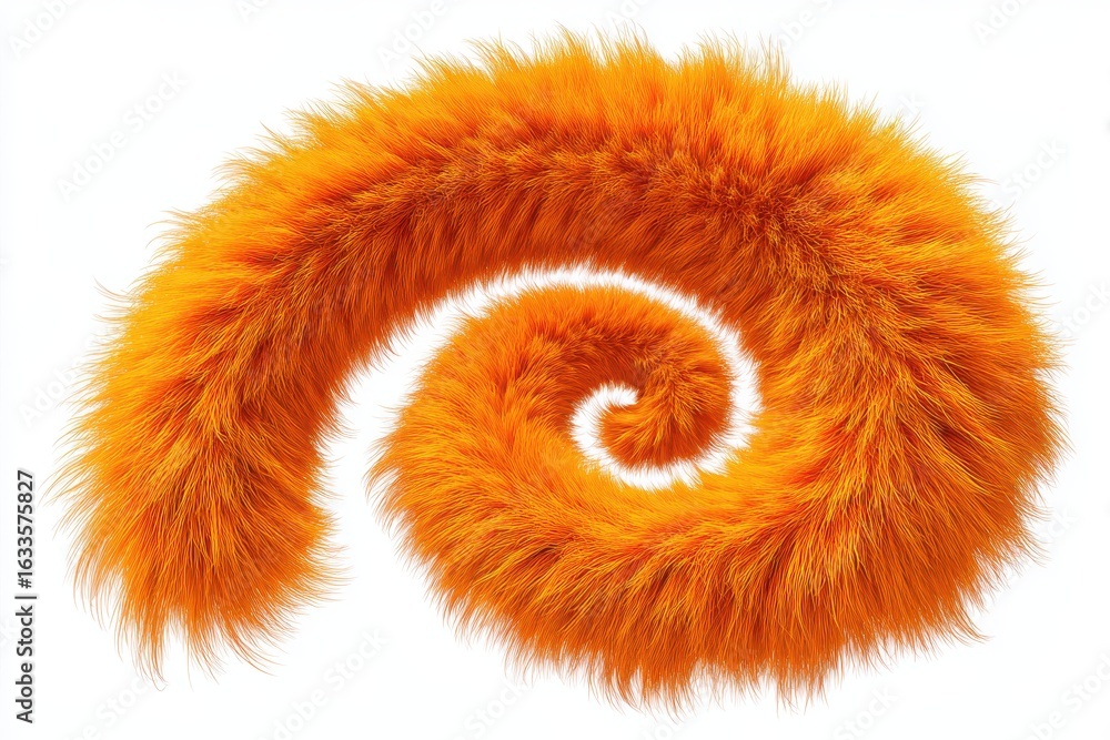 Poster spiral-shaped soft orange fur object isolated against a clean background, showcasing a vibrant color