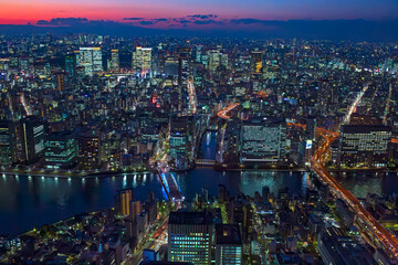 都市風景・永代橋上空より大手町を望む・Aerial  view