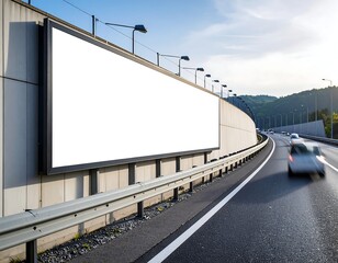 Obraz premium Blank Billboard on Highway with Cars