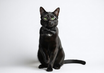 Black and white cat sitting isolated on white background