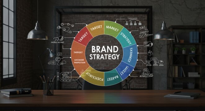 Innovative brand strategy concept visualized in a contemporary workspace setting with a diagram
