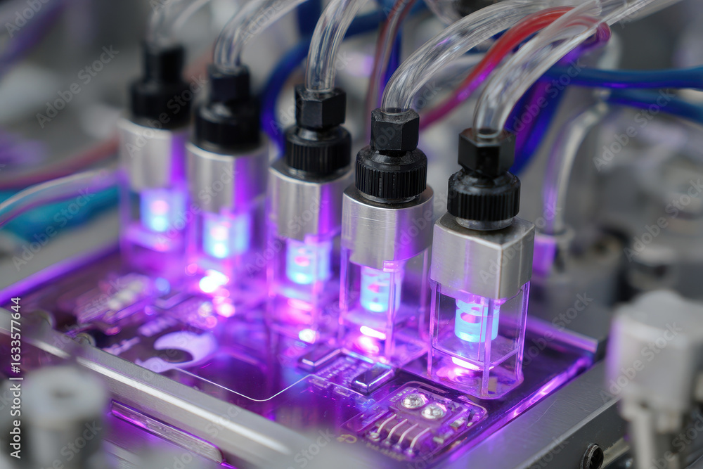 Poster innovative ai powered microfluidic cooling system demonstrating advanced fluid management technologi