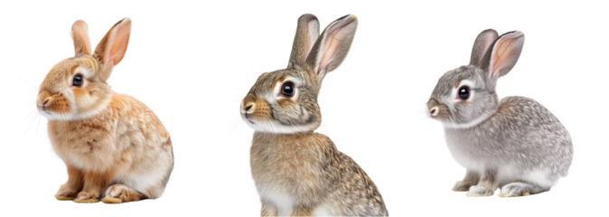 Rabbit Set Isolated on Transparent Background. PNG