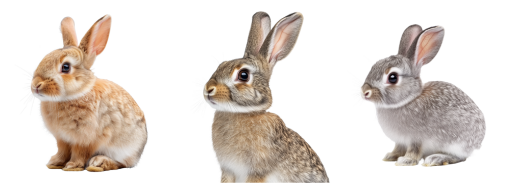 Rabbit Set Isolated on Transparent Background. PNG