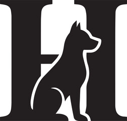 Black dog silhouette within large white letter H vector