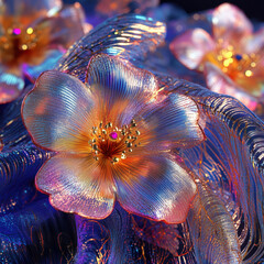 abstract fractal background with flowers, 3D_abstract_floral_decoration_layered