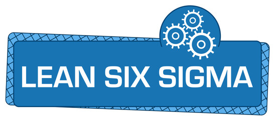 Lean Six Sigma Gears Blue Box Circle On Top Text Horizontal 