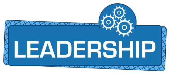 Leadership Gears Blue Box Circle On Top Text Horizontal 