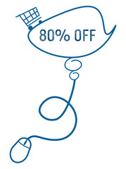 Discount Eighty Percent Off Computer Mouse Blue Shopping Cart Text Bubble 
