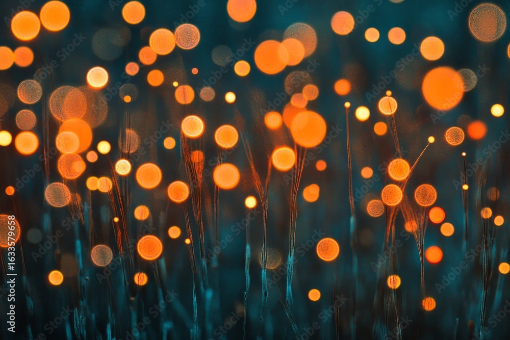 Poster abstract bokeh design with orange lights on dark background.