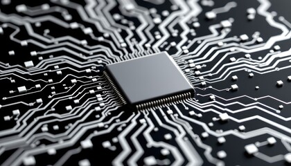Digital Circuit Board with Integrated Chip Illustration