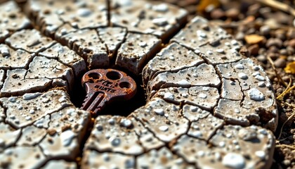Rusted Key Cracked Concrete Surface